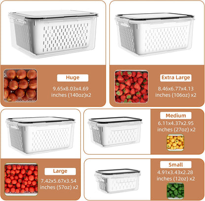 ✨ Keep Food Fresh Up to Longer! 🍓 KEMETHY 10 Pack Fruit Storage Containers with Colanders 🥬 BPA-Free Produce Saver Set 💧 Leakproof Fridge Organizer for Fruits, Vegetables, Berries, Salad, Meat & More 🏡