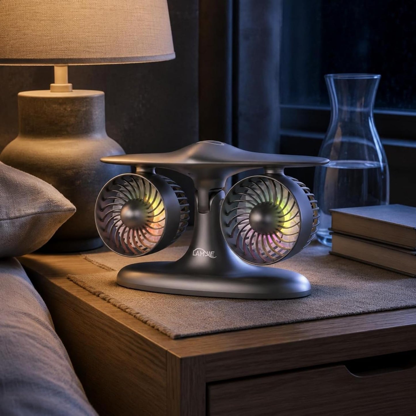 Desktop TwinFan - Compact Double Turbine Desk Fan with RGB Ambient Light for Office & Study