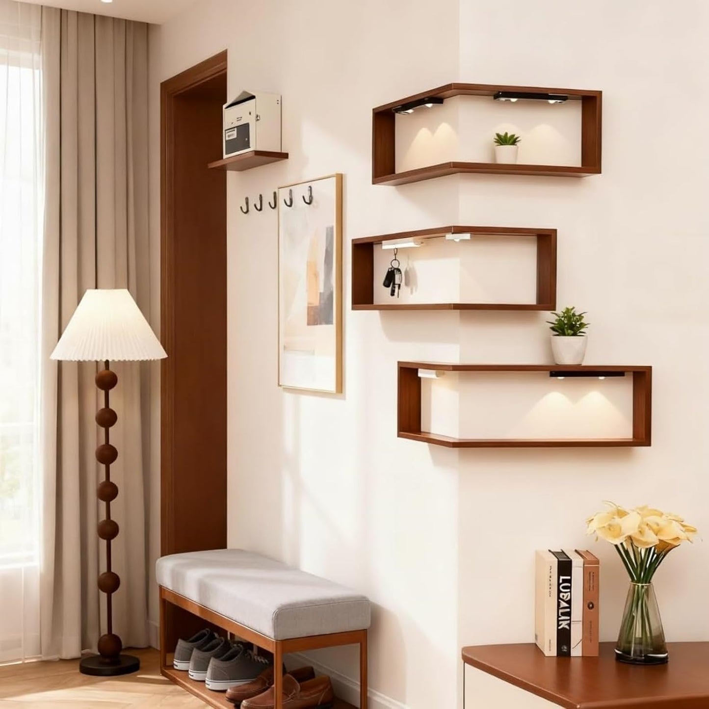 90° corner floating wall-mounted shelf, suitable for living room, bedroom, and entryway