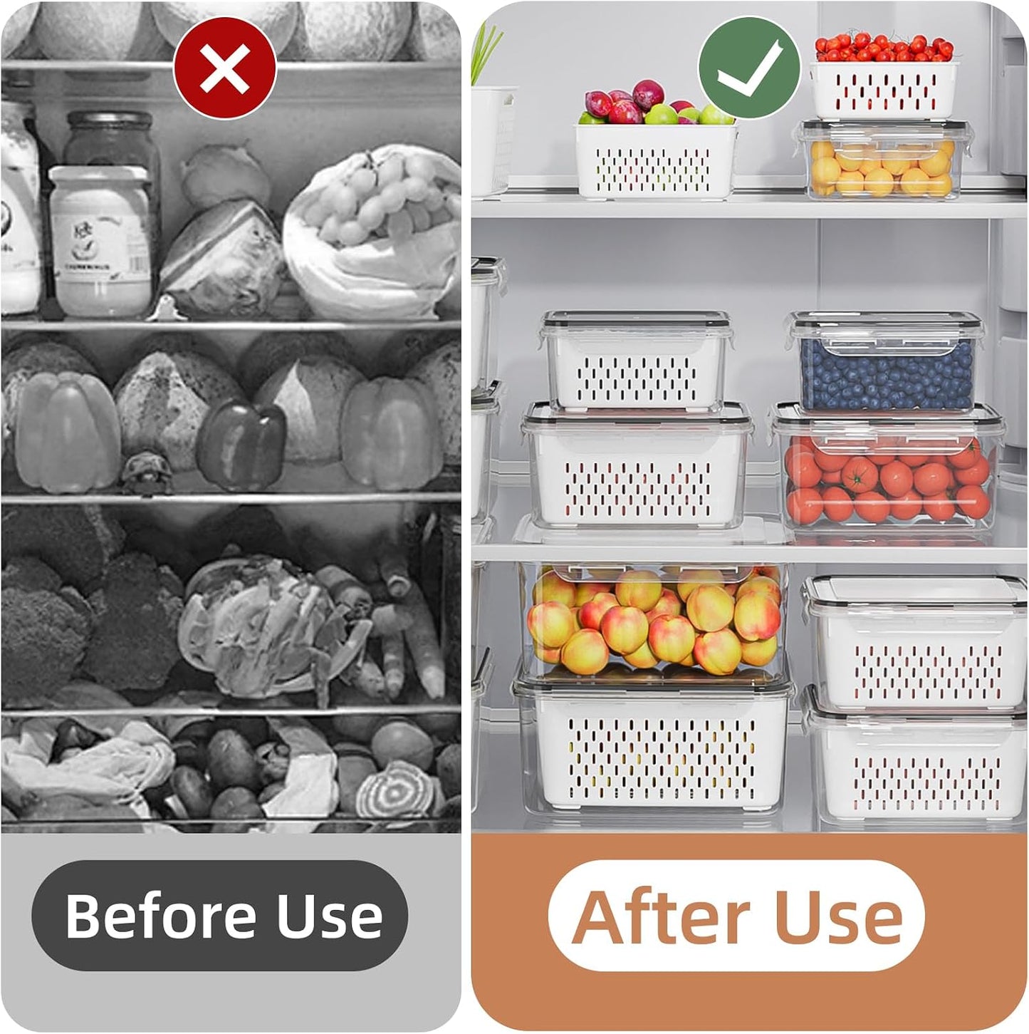 ✨ Keep Food Fresh Up to Longer! 🍓 KEMETHY 10 Pack Fruit Storage Containers with Colanders 🥬 BPA-Free Produce Saver Set 💧 Leakproof Fridge Organizer for Fruits, Vegetables, Berries, Salad, Meat & More 🏡