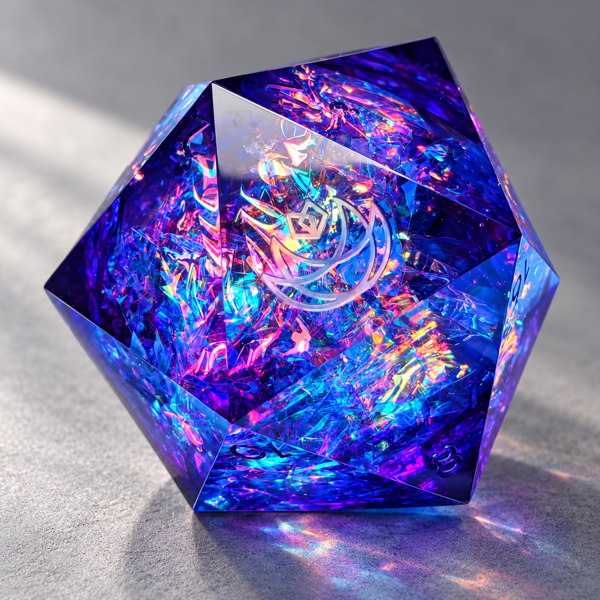 🎇 ElectroHex 63mm Giant D20 Liquid Core Dice | Handmade Resin Chonk D20 Dice, Holographic Iridescent Purple Blue Large Dice for D&amp;D, Tabletop RPG, Collector’s Display