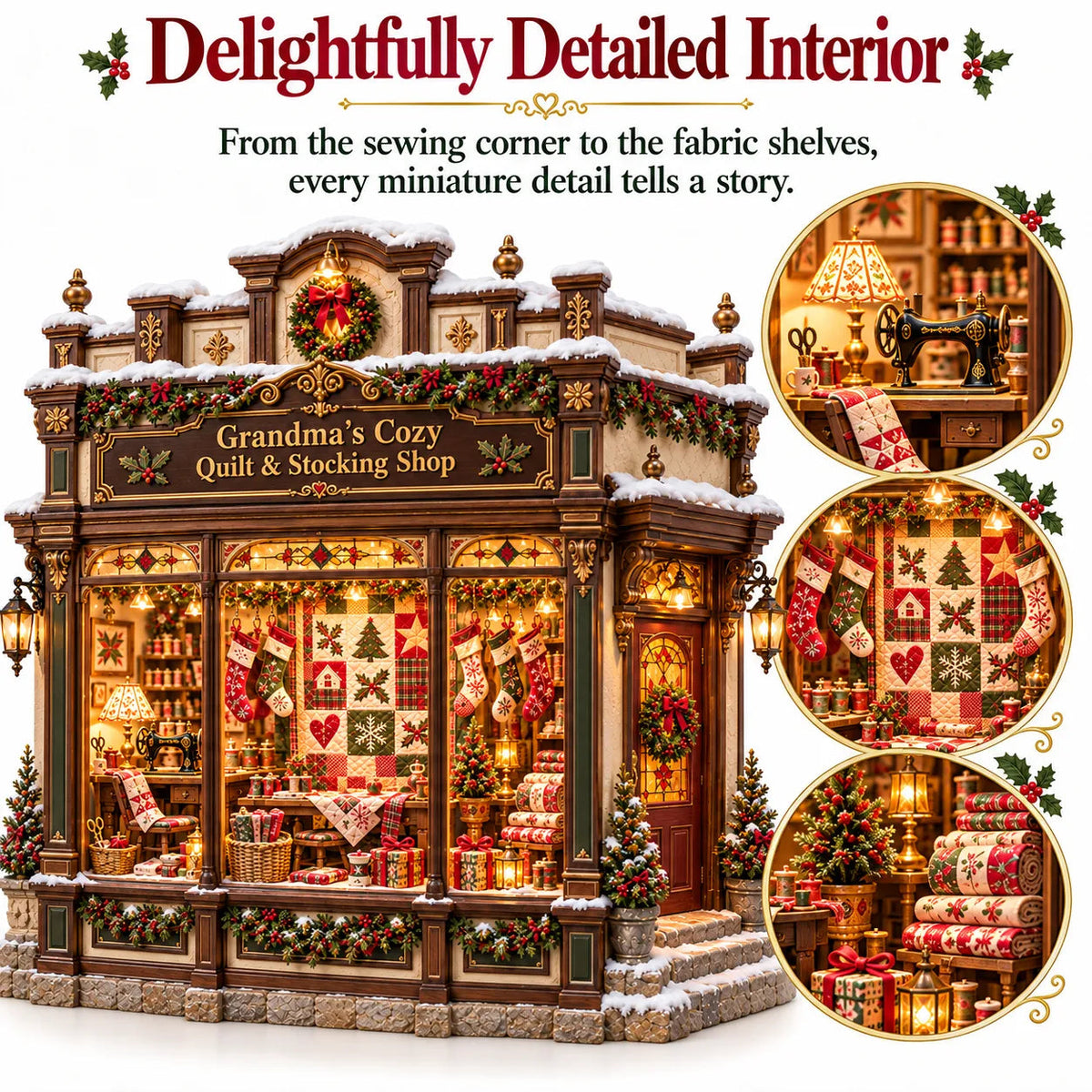 🧵 Grandma’s Cozy Quilt Shop DIY Kit 🎄 | Light-Up Christmas Miniature | Build Your Own Holiday Tradition