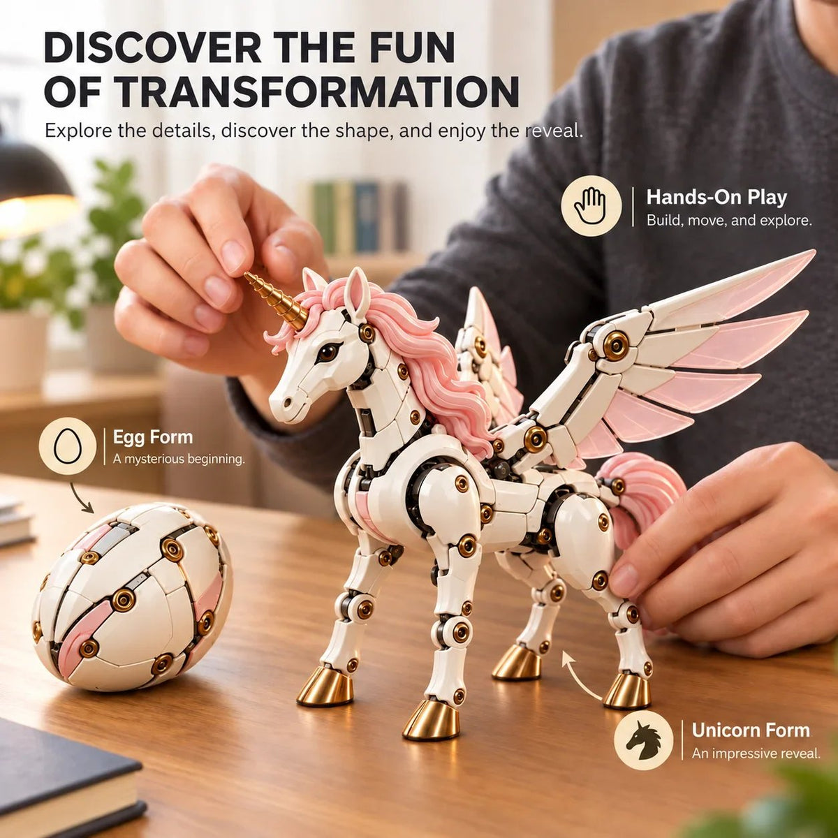 🎉🦄 2-in-1 Transforming Mechanical Unicorn Egg – Winged Fantasy Figure