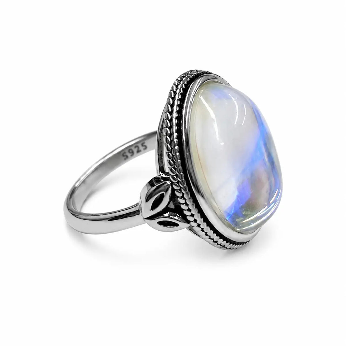 💎Vintage Rainbow Moonstone Ring-Oval Cabochon Filigree Jewelry