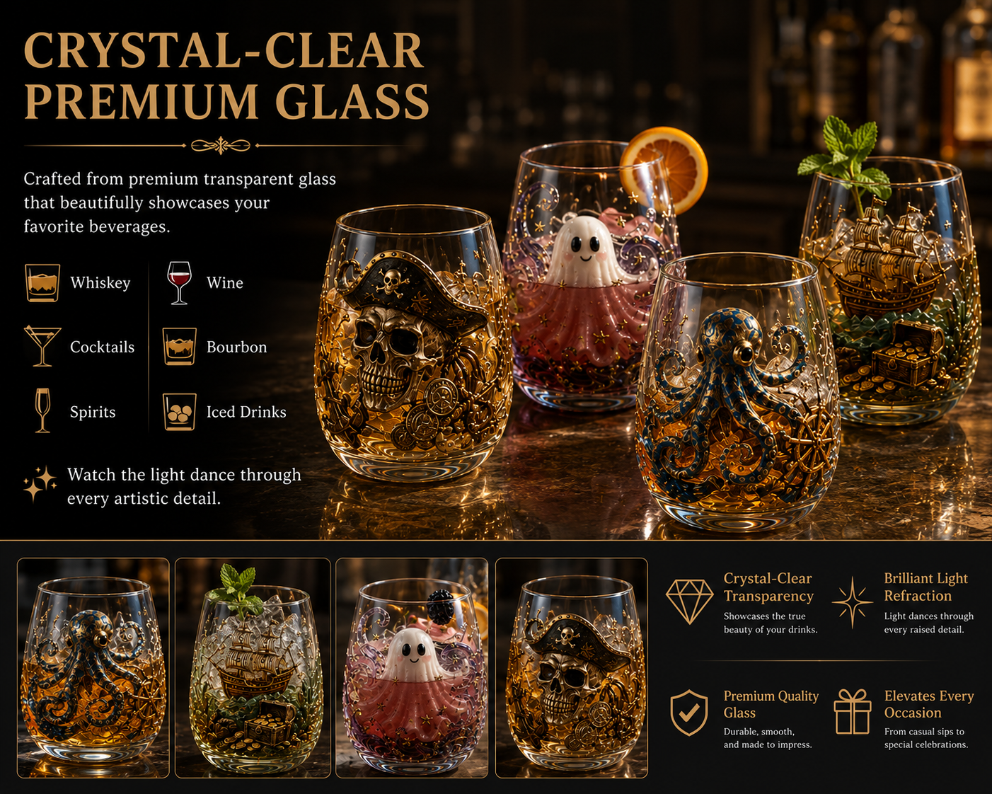 Release The Kraken Pirate Glass Collection — 3-Piece Legendary Ocean Treasure Set - KRAKEN RISE GLass