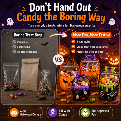 🎃 Halloween Trick-or-Treat Candy Bag – Cute Pumpkin & Witch Cauldron Treat Gift Tote