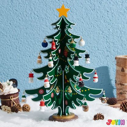 2026 Christmas Advent Calendar - Mini Wooden Christmas Tree Set with 30 Ornaments