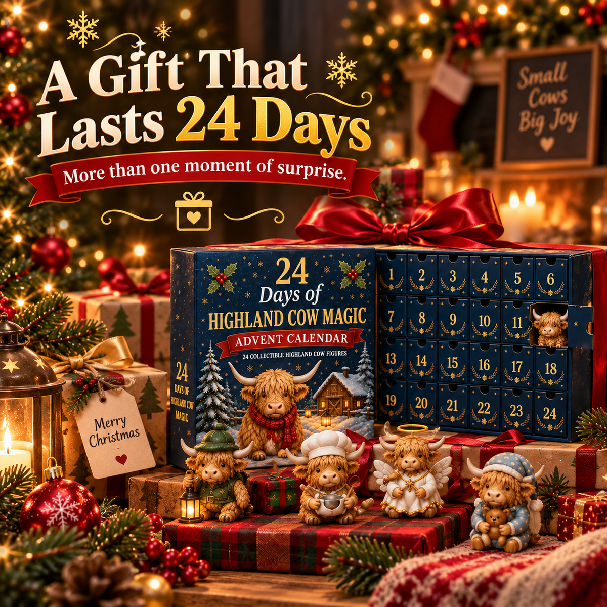 🐮 24 Days of Highland Cow Surprises Advent Calendar – Festive Miniature Herd Set 🎄