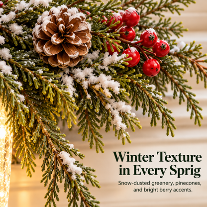 ✨Cardinal Winter Glow — Lighted Snowy Cedar & Icicle Christmas Decor