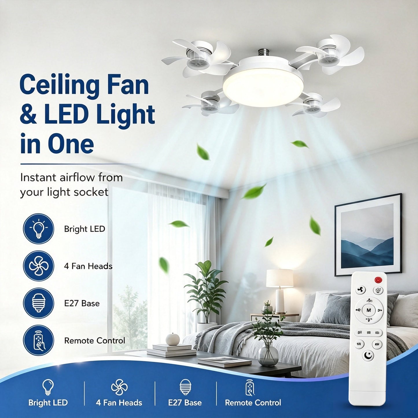 🌬️ SUMMER SALE 50% OFF 💡No-Wiring Ceiling Fan Light with Remote Control
