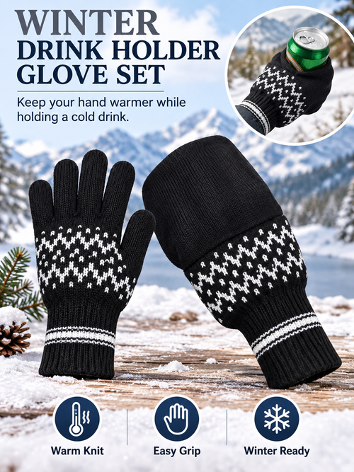 🍺 Winter Fun Deal – Knitted Drink Holder Mittens 🧤 Warm Stretch Gloves That Keep Hands Cozy While Holding Your Chilled Beverage ❄️