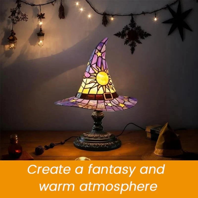 🧙‍♀️🪄Witch Hat Lamp That Casts Enchanting Glow, Stained Glass USB Light for Instant Halloween Vibe