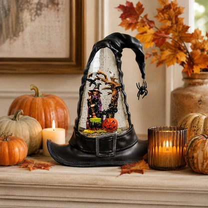 Witches Hat Lighted Water Lantern With Swirling Glitter
