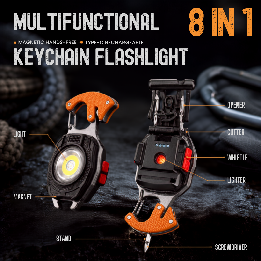 💡 8-in-1 Multifunctional Keychain Flashlight 🔦🌈