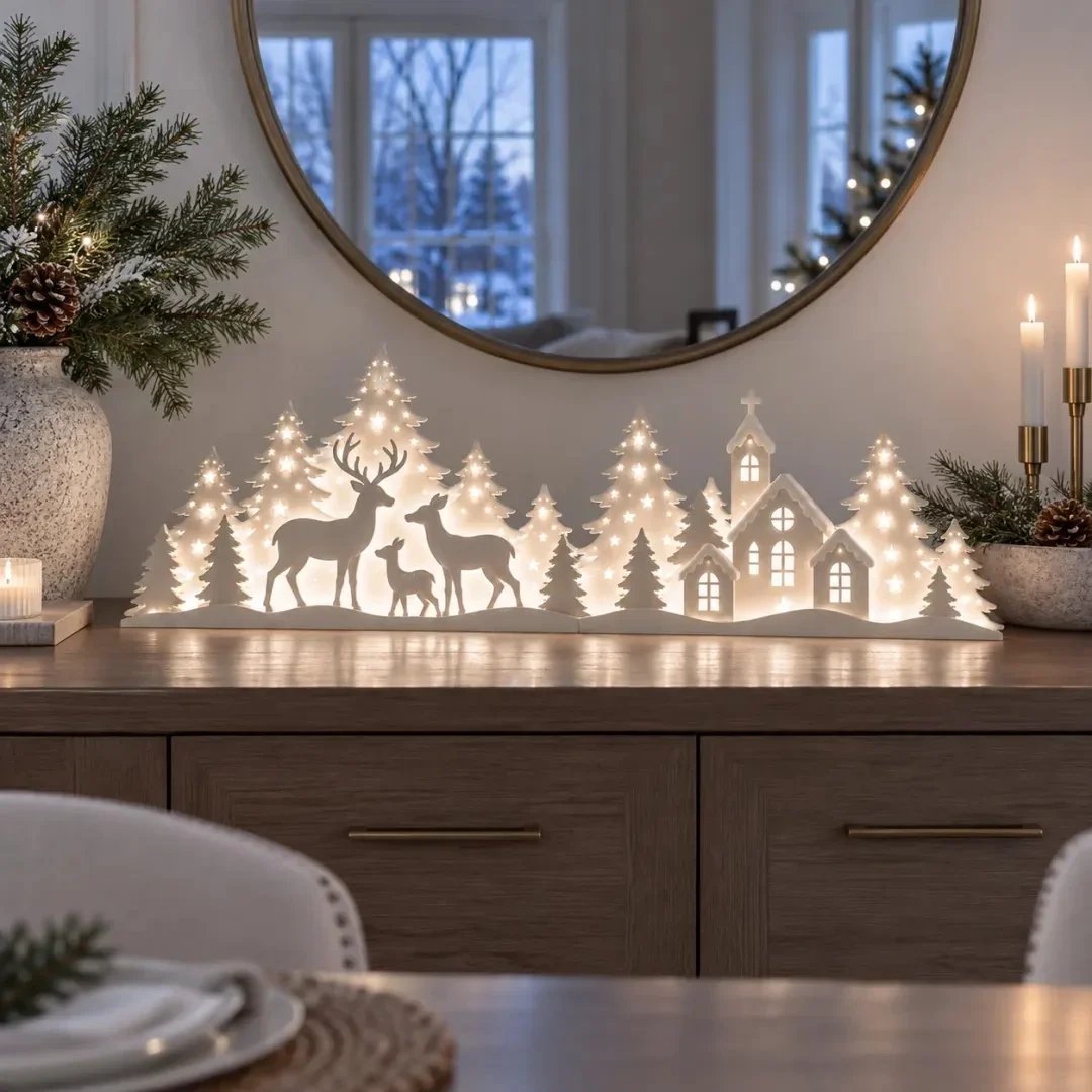 🔥🦌 LED Christmas Deer & Village Window Decor | 2-Piece Lighted Scene