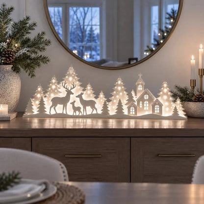 🔥🦌 LED Christmas Deer & Village Window Decor | 2-Piece Lighted Scene