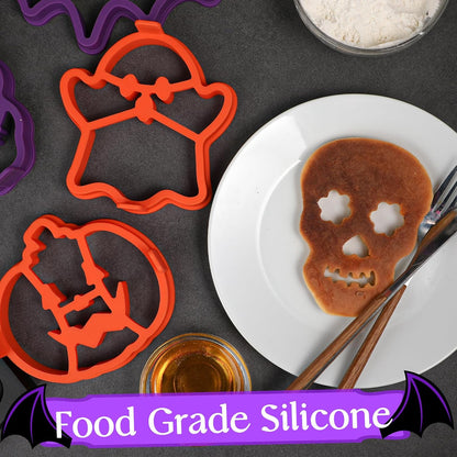 Halloween Silicone Pancake Molds for Skull, Ghost, Bat, and Pumpkin-Shaped Pancakes