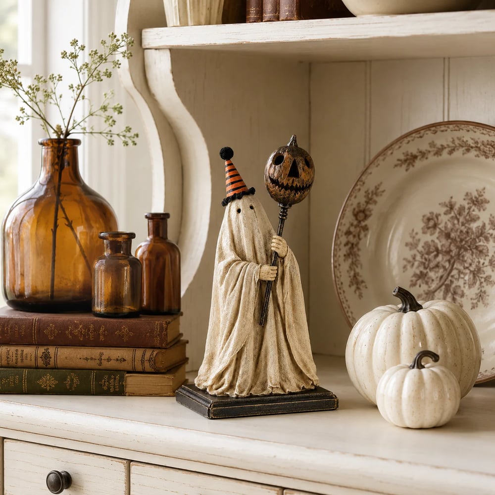 🏆Summerween Sale 48% OFF 👻🎃 Lighted Vintage Ghost Figurine with Glowing Pumpkin Staff