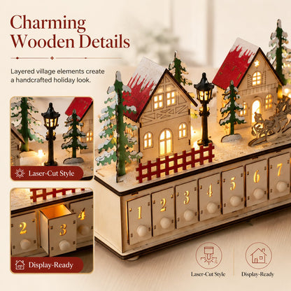 🏡🎁Wooden Village Advent Calendar With Led Glow