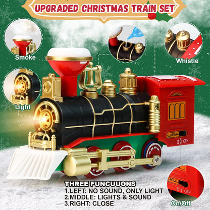 Christmas Train Set - Hanging Train Toys Around Under The Christmas Tree w/Smoke, Whistle (Turn on/Off) & Lights