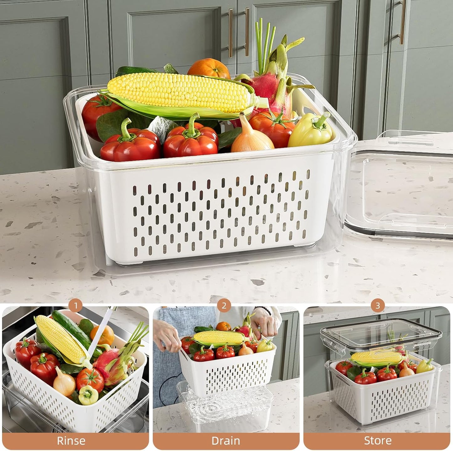 ✨ Keep Food Fresh Up to Longer! 🍓 KEMETHY 10 Pack Fruit Storage Containers with Colanders 🥬 BPA-Free Produce Saver Set 💧 Leakproof Fridge Organizer for Fruits, Vegetables, Berries, Salad, Meat & More 🏡
