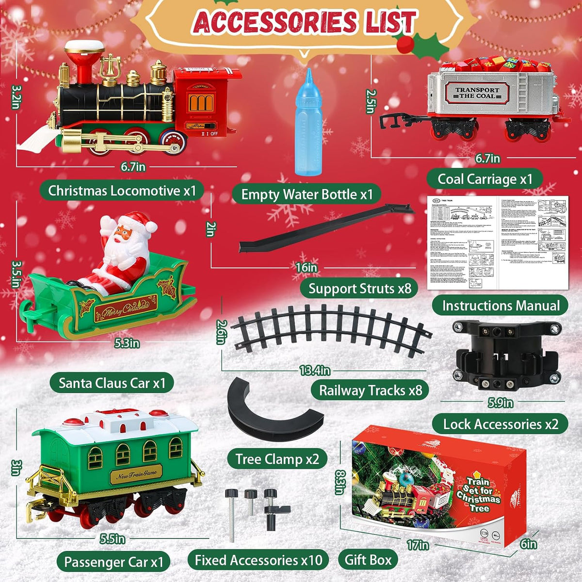 Christmas Train Set - Hanging Train Toys Around Under The Christmas Tree w/Smoke, Whistle (Turn on/Off) & Lights