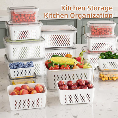✨ Keep Food Fresh Up to Longer! 🍓 KEMETHY 10 Pack Fruit Storage Containers with Colanders 🥬 BPA-Free Produce Saver Set 💧 Leakproof Fridge Organizer for Fruits, Vegetables, Berries, Salad, Meat & More 🏡