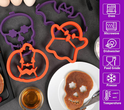 Halloween Silicone Pancake Molds for Skull, Ghost, Bat, and Pumpkin-Shaped Pancakes