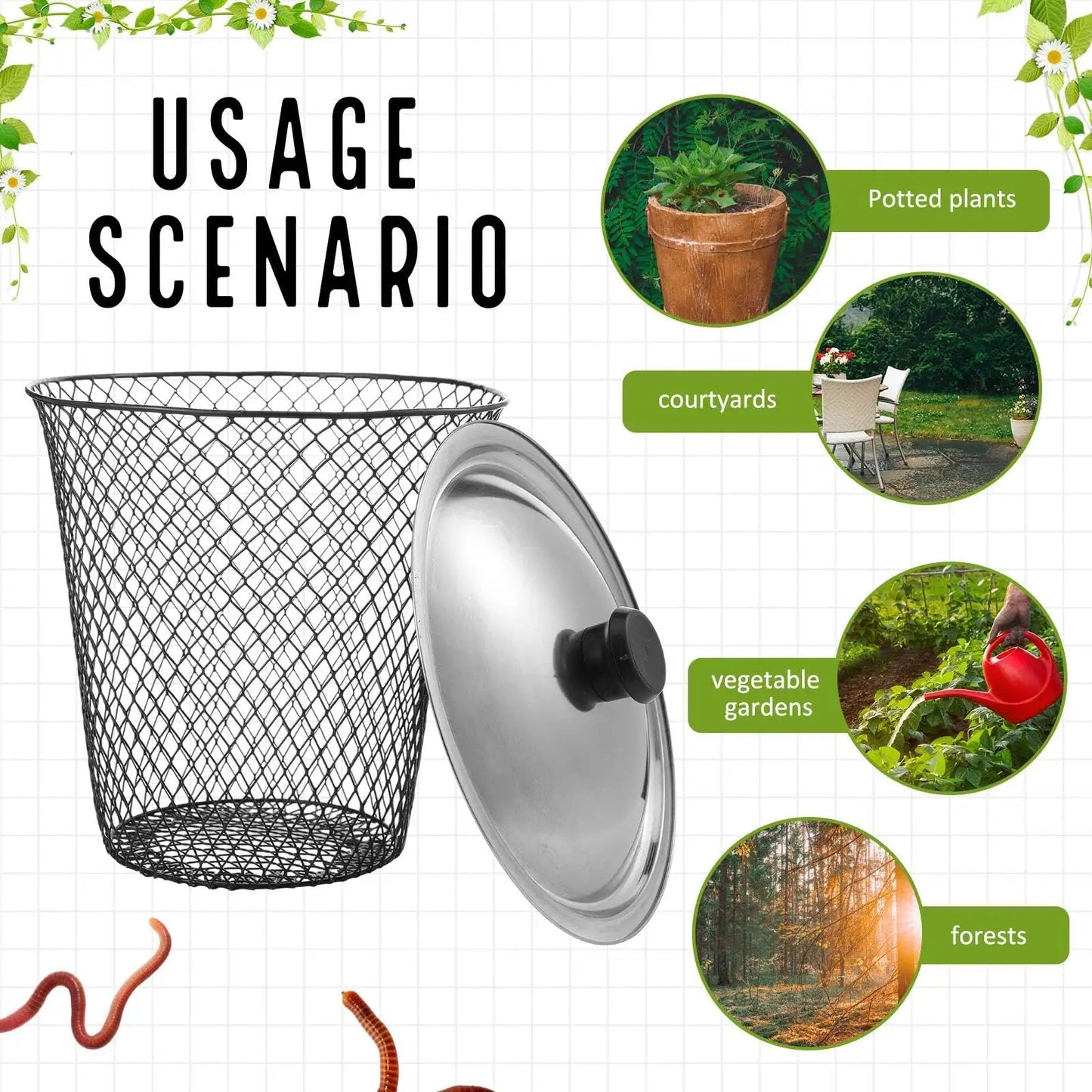 🔥Last Day Sale 50% OFF🔥 Inground Worm Composter With Lid - Durable Metal Outdoor Organic Waste Recycling Bin System For Raised Garden Beds
