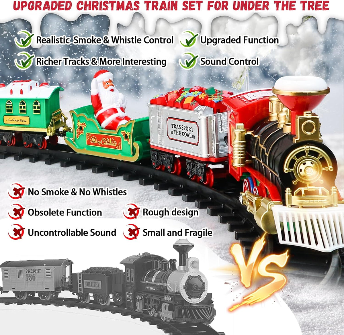Christmas Train Set - Hanging Train Toys Around Under The Christmas Tree w/Smoke, Whistle (Turn on/Off) & Lights
