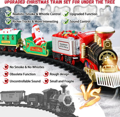 Christmas Train Set - Hanging Train Toys Around Under The Christmas Tree w/Smoke, Whistle (Turn on/Off) & Lights