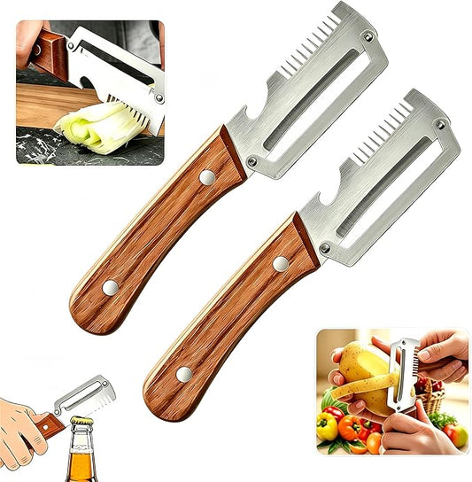 3-in-1 Multifunctional Peeler Knife with Bottle Opener & Wooden Handle