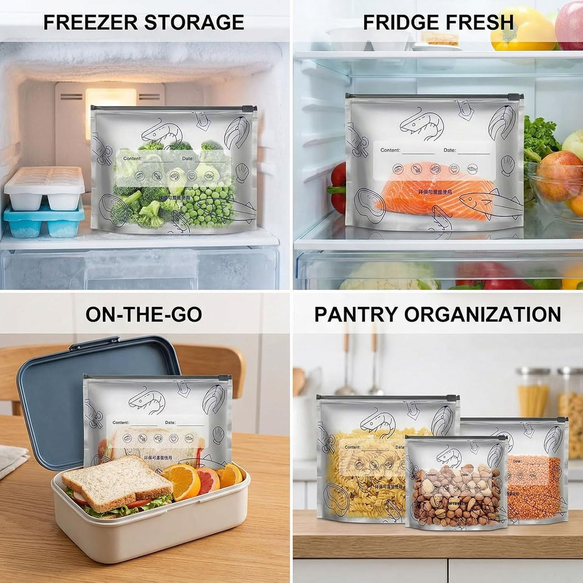 🛡️🥬 Reusable thickened upright aluminum foil sealing storage bags with labels