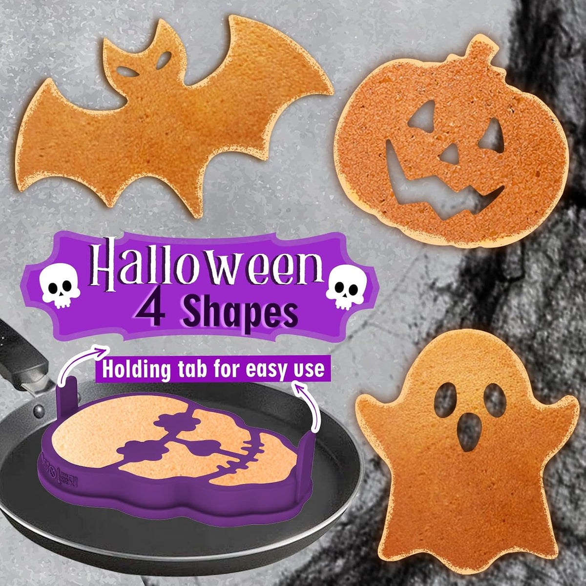 Halloween Silicone Pancake Molds for Skull, Ghost, Bat, and Pumpkin-Shaped Pancakes