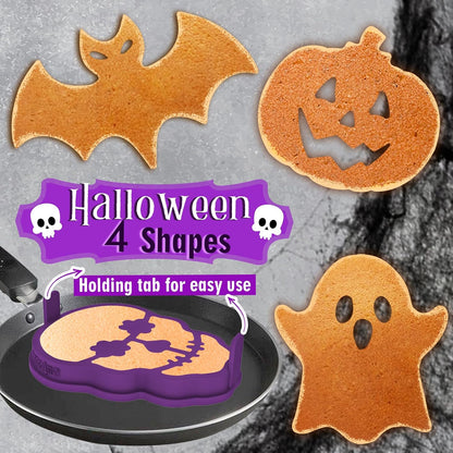 Halloween Silicone Pancake Molds for Skull, Ghost, Bat, and Pumpkin-Shaped Pancakes