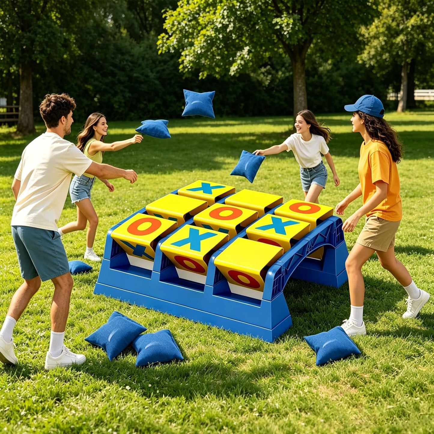⭕ Giant Wooden Tic Tac Toe Game, Outdoor Bean Bag Toss Interactive Game for Family Backyard Party