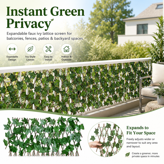 Expandable Ivy Privacy Fence – Retractable Green Lattice Screen for Patio & Garden