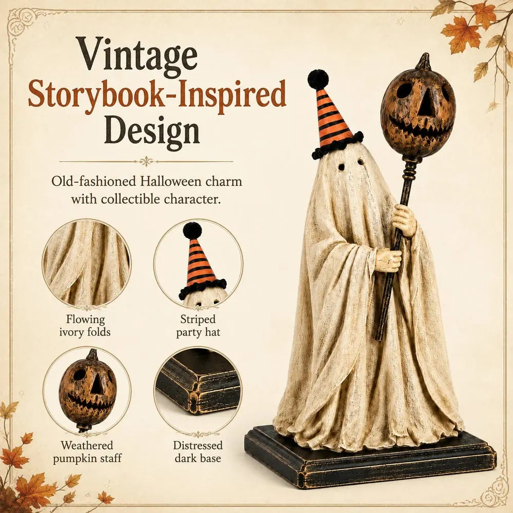 🏆Summerween Sale 48% OFF 👻🎃 Lighted Vintage Ghost Figurine with Glowing Pumpkin Staff