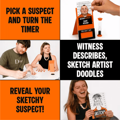 🚨 Sketchy SuspectsTM Police Sketch Party Game | Hilarious Drawing & Guessing Game for Ages 12+, 2+ Players, Family Nights & Parties ✏️😂