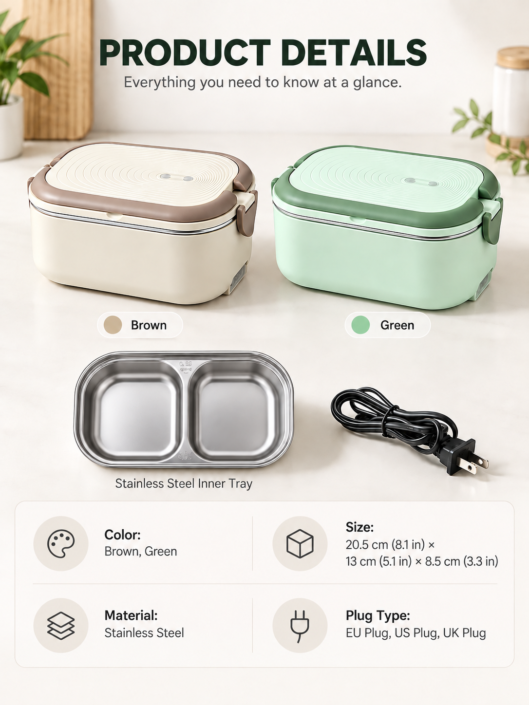 Portable Electric Heated Lunch Box Water-Free Food Warmer