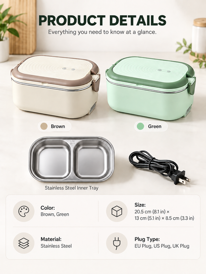 Portable Electric Heated Lunch Box Water-Free Food Warmer