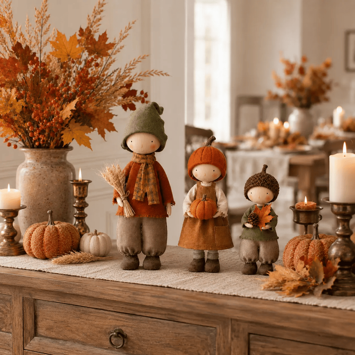 🍁3er-Set rustikale Herbst-Erntepuppen