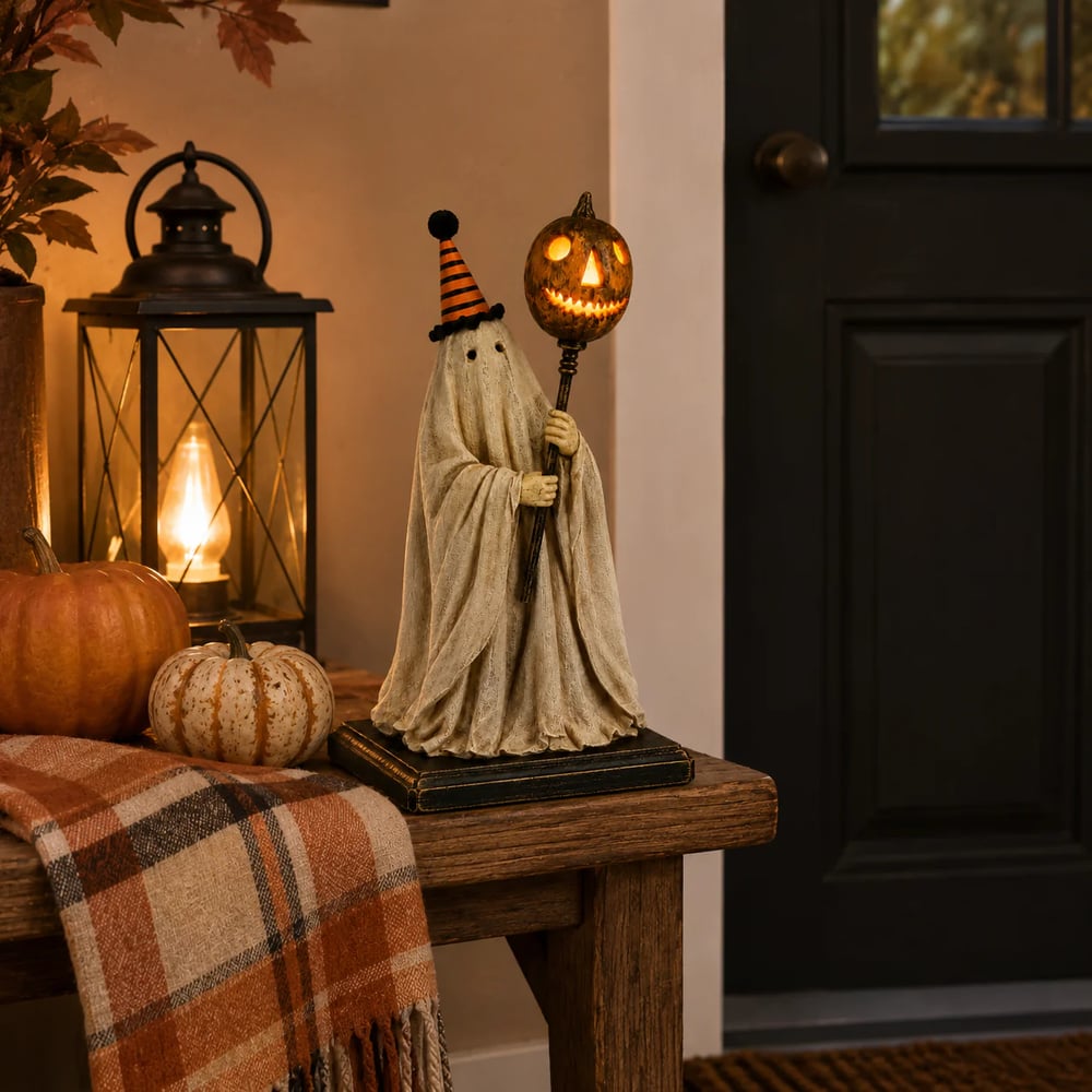 🏆Summerween Sale 48% OFF 👻🎃 Lighted Vintage Ghost Figurine with Glowing Pumpkin Staff