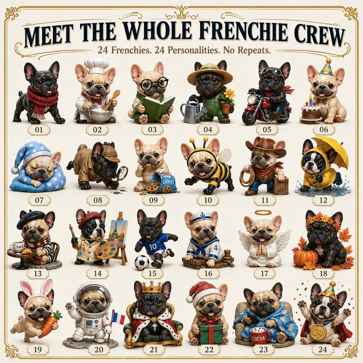 🐶 24-Day French Bulldog Christmas Advent Calendar | 24 Unique Collectible Frenchie Characters with Different Outfits, Personalities & Daily Holiday Surprises 🎄✨
