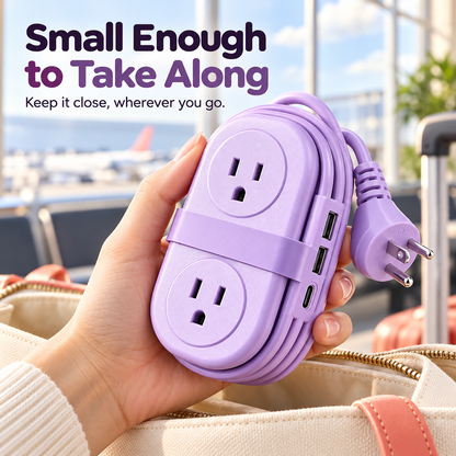🔌 Retractable Travel Power Strip, Portable Wrapped Extension Cord with 2 AC Outlets, USB & USB-C Ports, Compact Desktop Charger for Trip Office