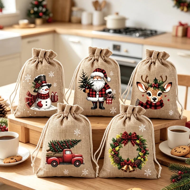 🎉 2026 Sale — Over 23,000 Sold!🎄 Christmas Drawstring Gift Bags‑Santa & Reindeer Polyester Pouches 🎁