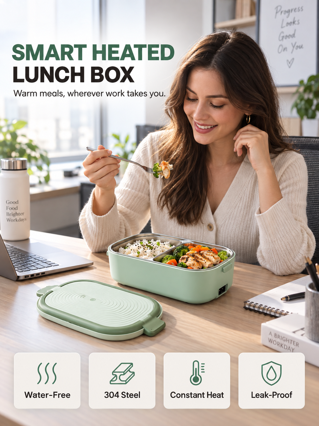 Portable Electric Heated Lunch Box Water-Free Food Warmer
