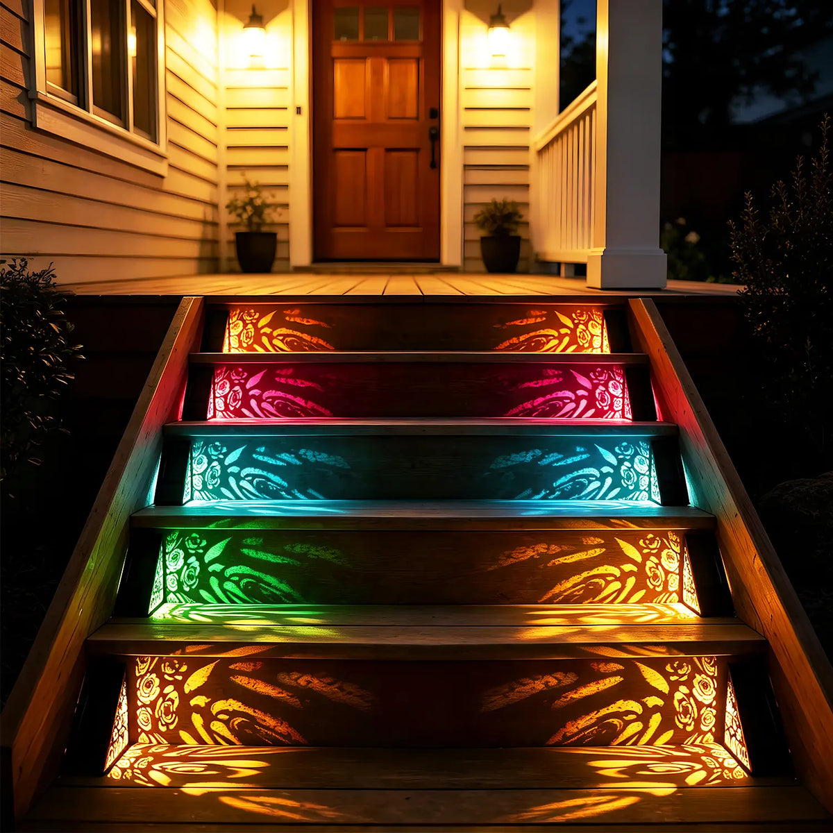 Warm white and color-changing solar step lights