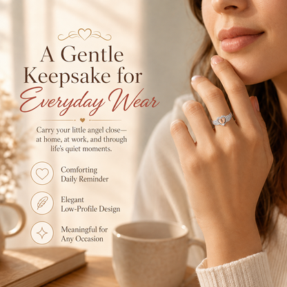 Mommy of an Angel Ring – Angel Wings & Baby Footprints Memorial Keepsake