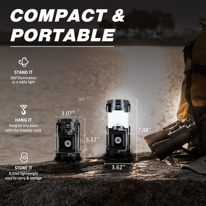 💡Collapsible Portable LED Camping Lantern Lightweight Waterproof Solar USB Rechargeable LED Flashlight